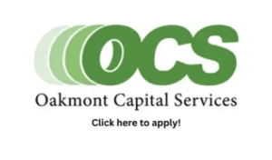 Oakmont Capital Services logo with green 'OCS' letters and the 'Click here to apply!' call to action.